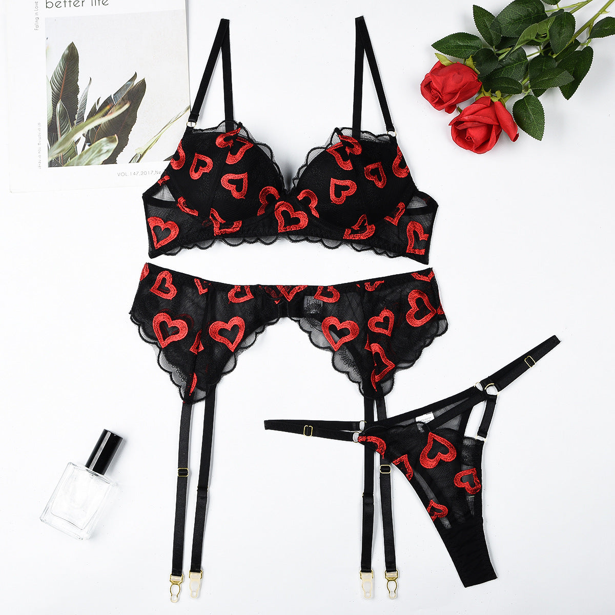 Embroidered Lace Push-Up Bra Set