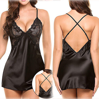 New sexy imitation silk nightgown fun suit