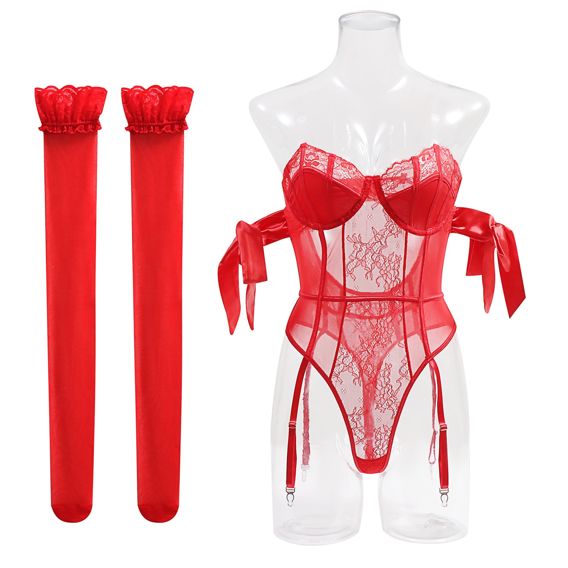 Silk Bow Shaping Bodysuit Lingerie Set