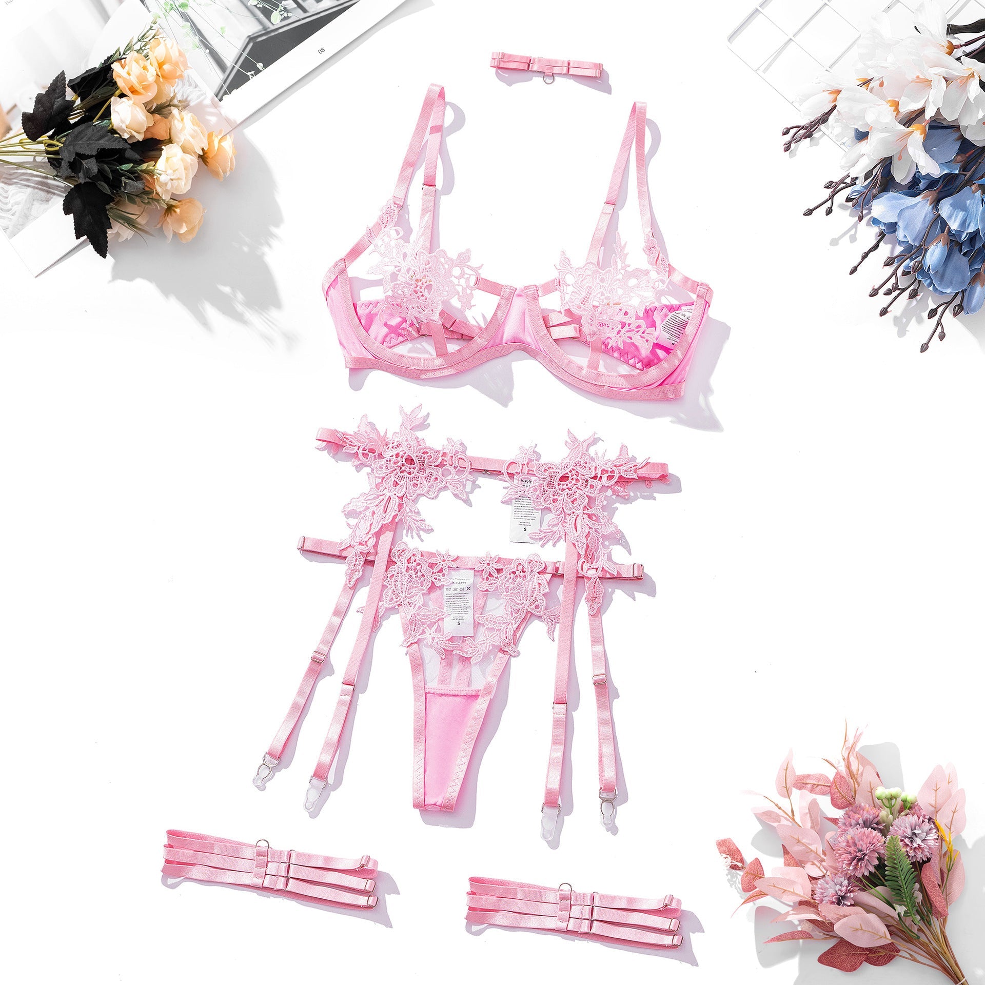 Floral Sheer Lace Harness Set