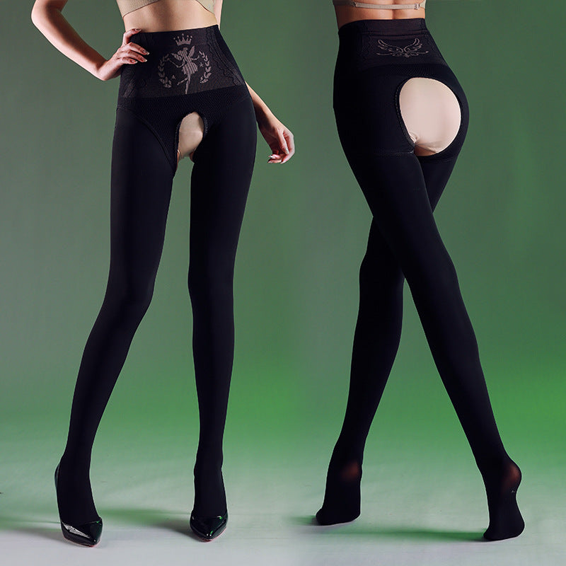 New winter velvet warm artifact water light socks open crotch leggings