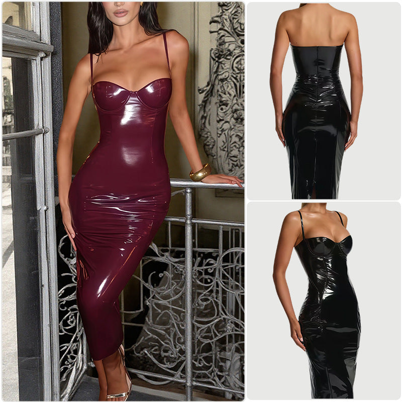 New leather suspenders detachable hip dress