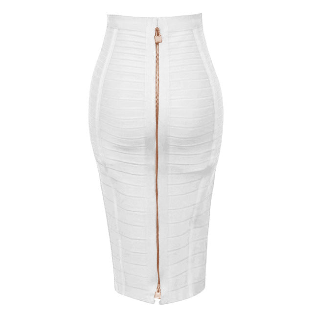 Bandage Stripe Double Zipper Hip Skirt