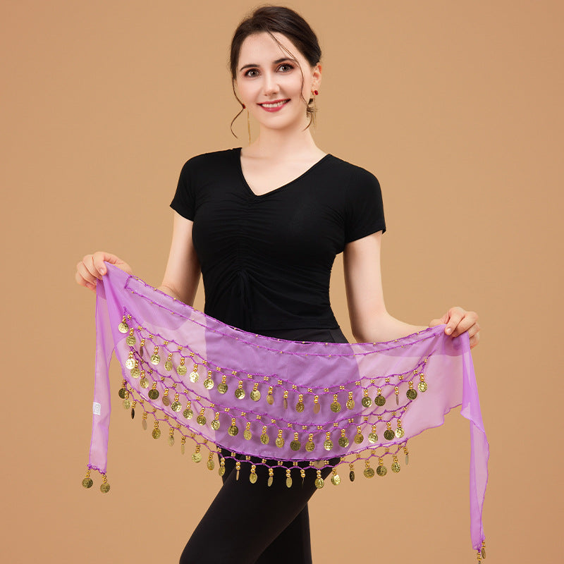 Belly Dance Waist Chain Sexy Three-Layer Chiffon Gold Coin Belt