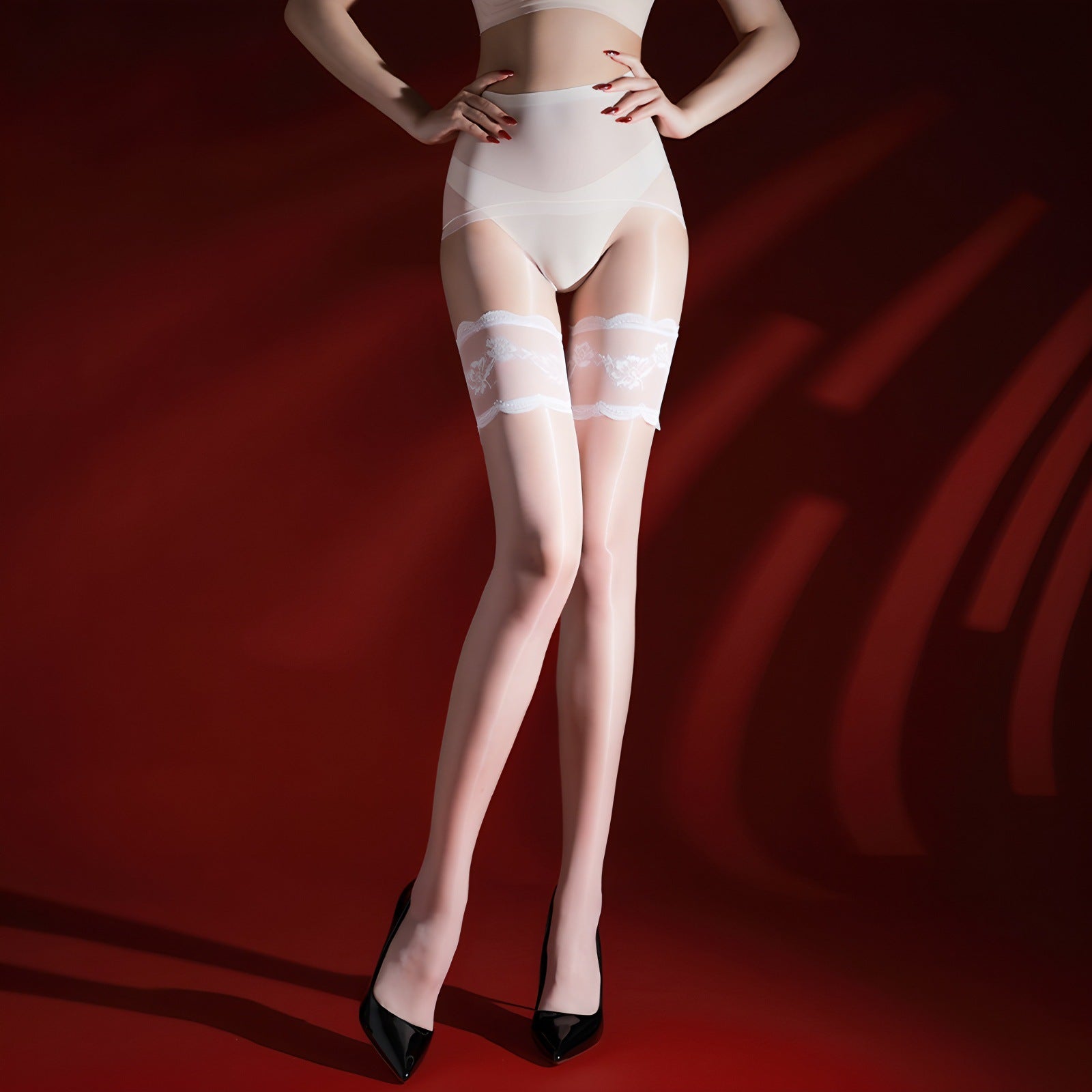 Fake lace stitching over-the-knee socks ultra-thin sequined stockings