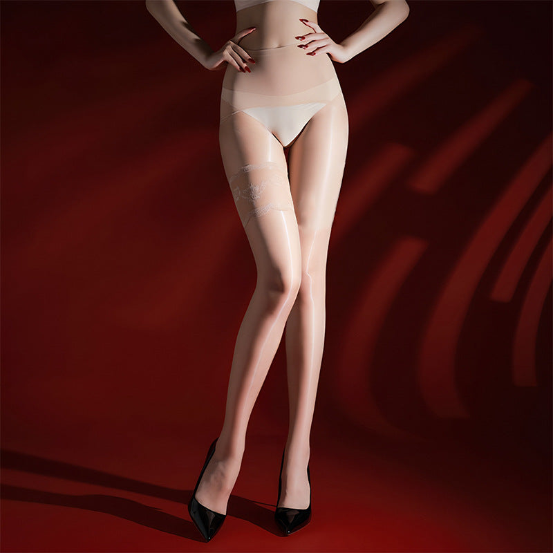 Fake lace stitching over-the-knee socks ultra-thin sequined stockings