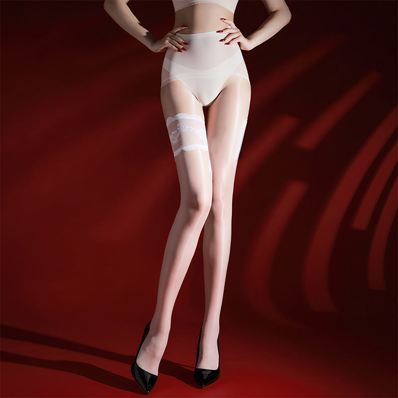 Fake lace stitching over-the-knee socks ultra-thin sequined stockings