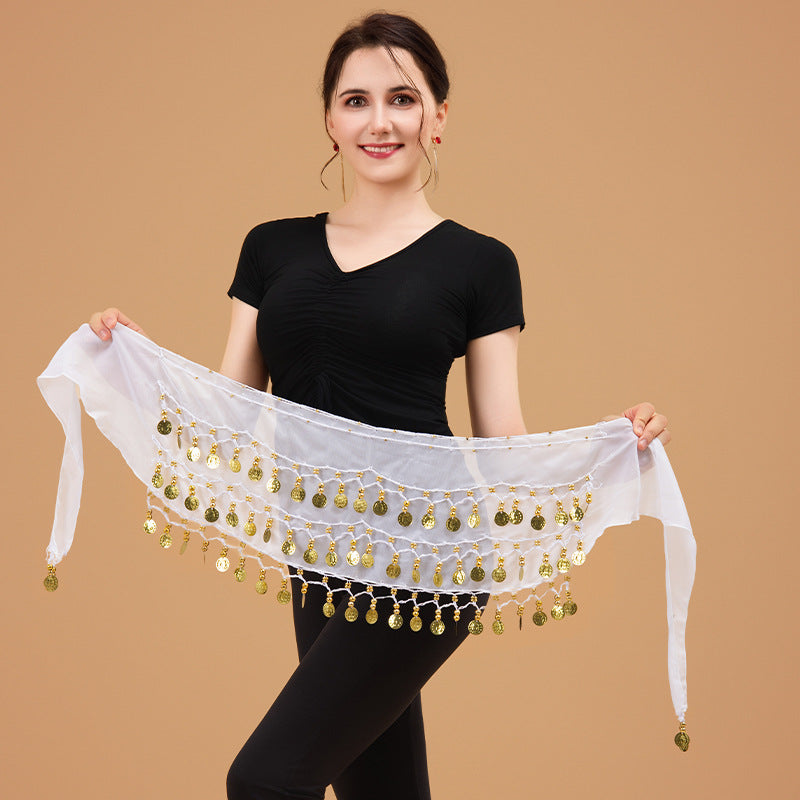 Belly Dance Waist Chain Sexy Three-Layer Chiffon Gold Coin Belt