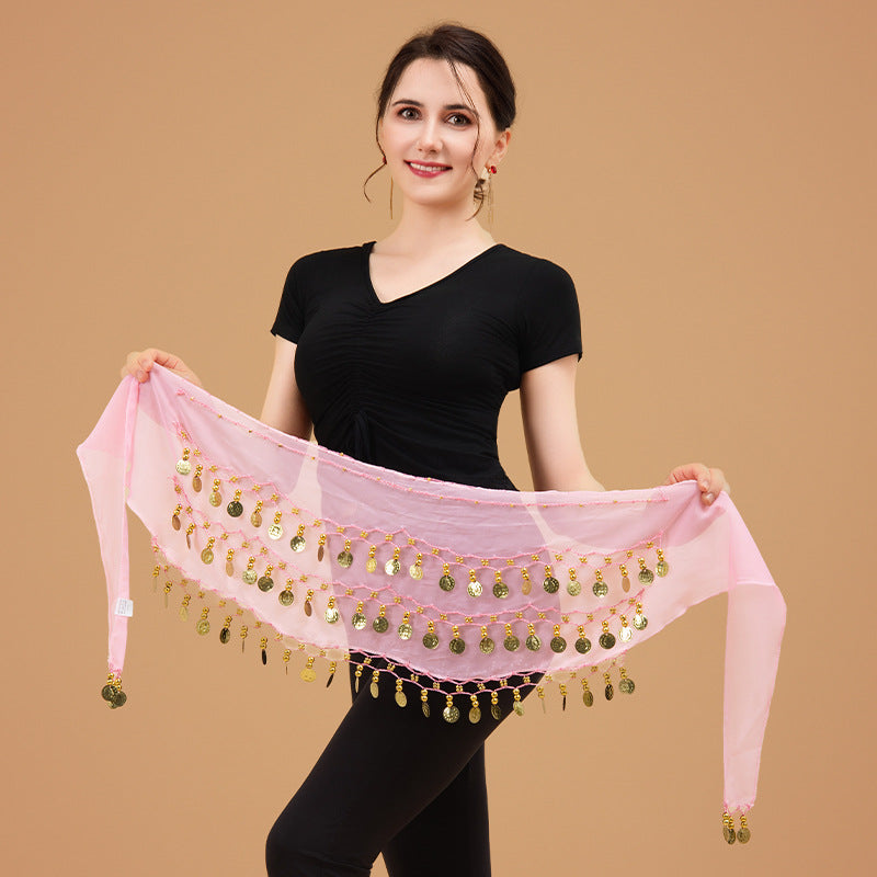 Belly Dance Waist Chain Sexy Three-Layer Chiffon Gold Coin Belt