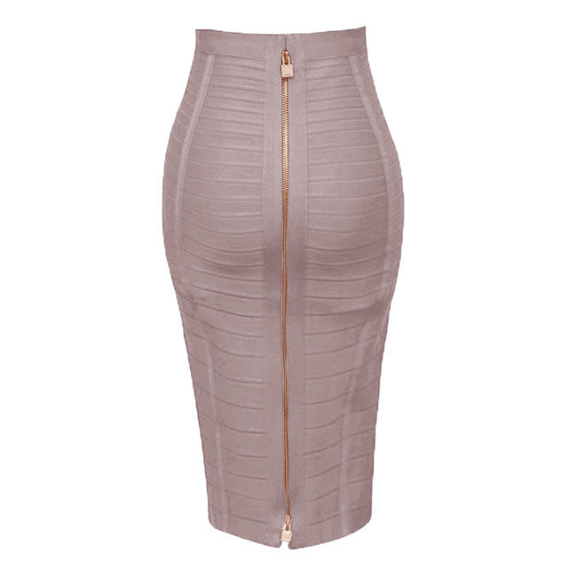 Bandage Stripe Double Zipper Hip Skirt