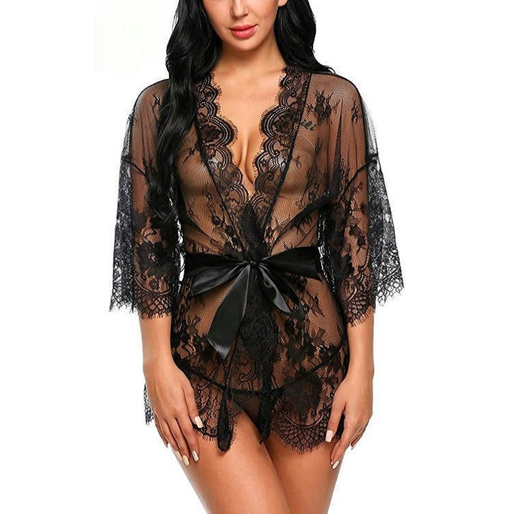 Lace mesh see-through nightgown