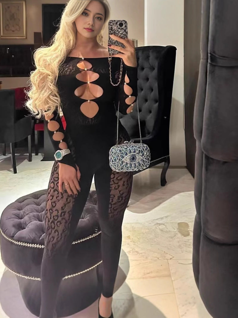 Hot selling new leopard jacquard pearl leggings