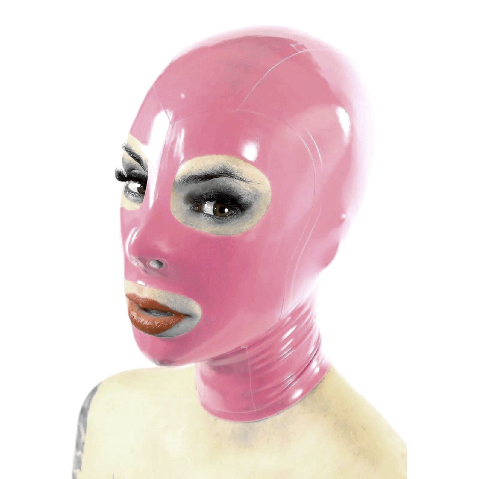 Latex mask with black hood and zipper