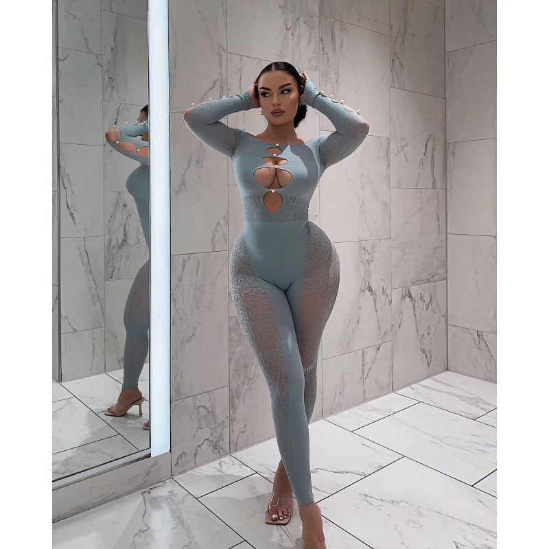 Hot selling new leopard jacquard pearl leggings