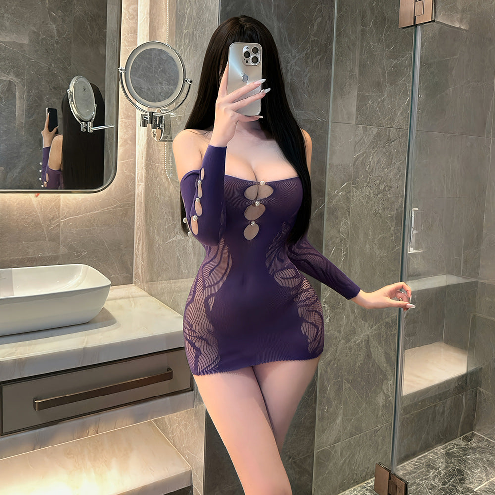 Secretary uniform sexy mesh skirt black stockings