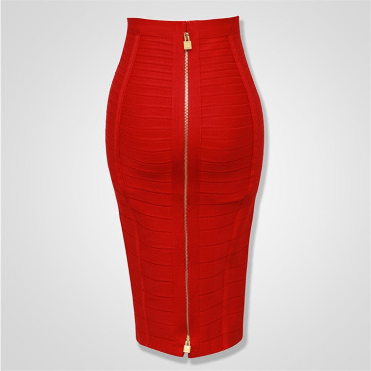 Bandage Stripe Double Zipper Hip Skirt