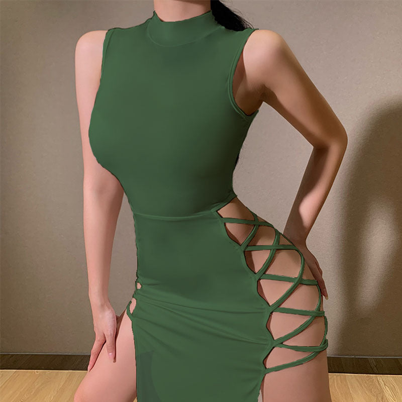 Slim sleeveless slit vest dress