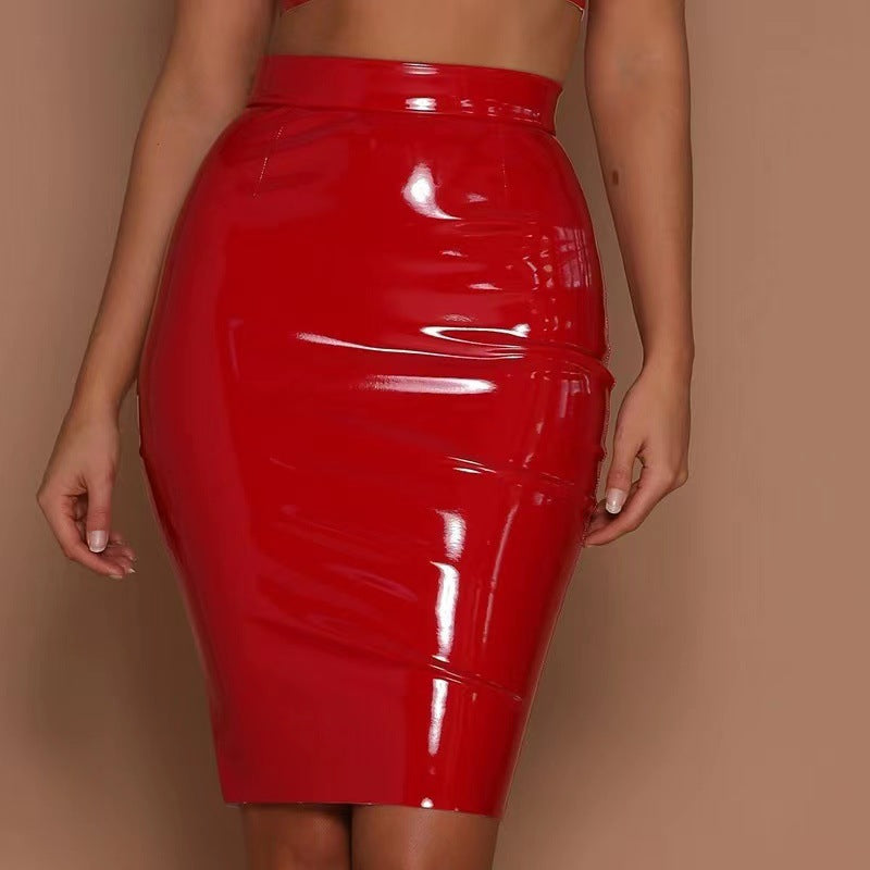 New solid color sexy slim high waist zipper hip skirt