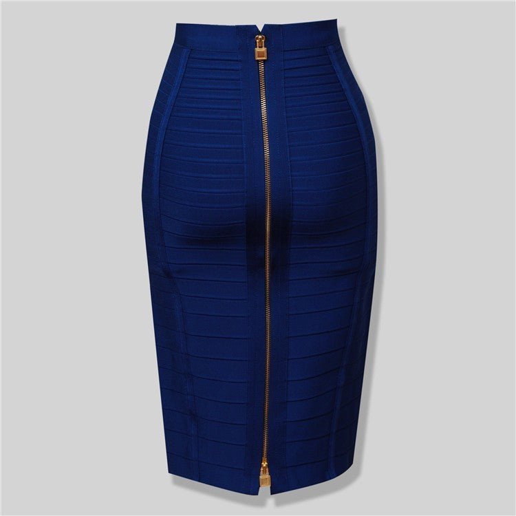 Bandage Stripe Double Zipper Hip Skirt