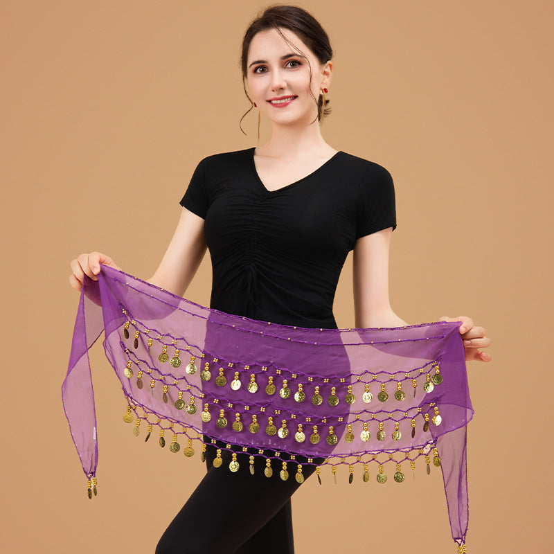 Belly Dance Waist Chain Sexy Three-Layer Chiffon Gold Coin Belt
