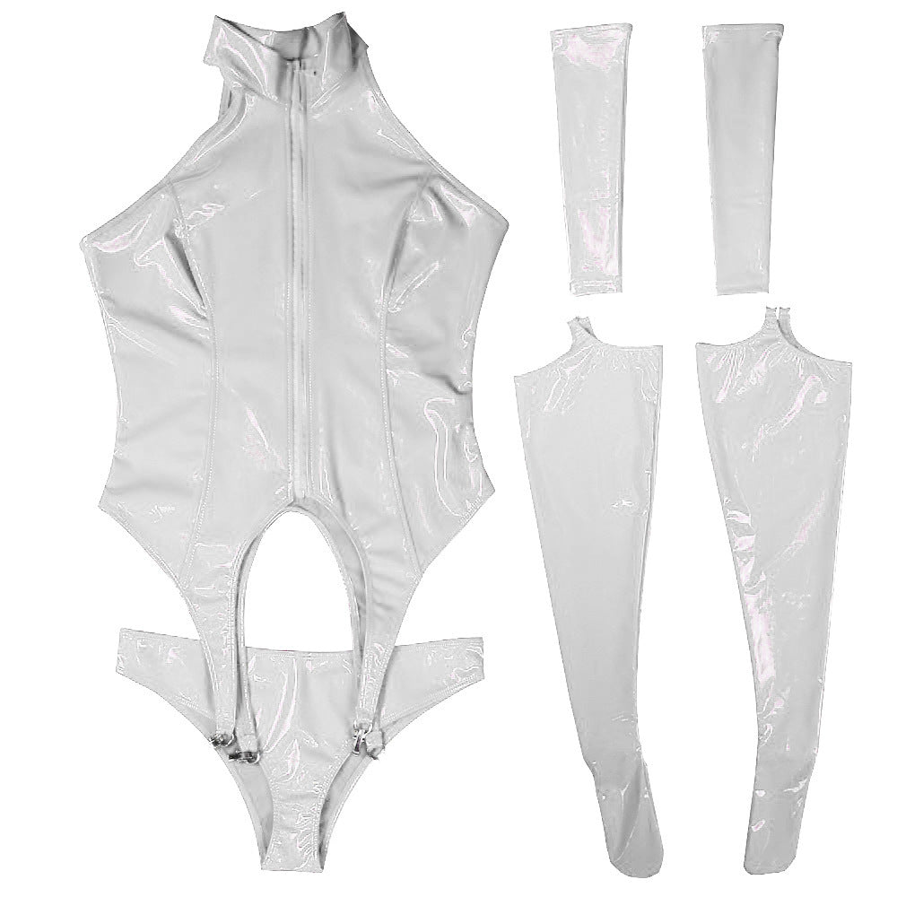 Mirror latex spandex four-piece maid nightclub uniform