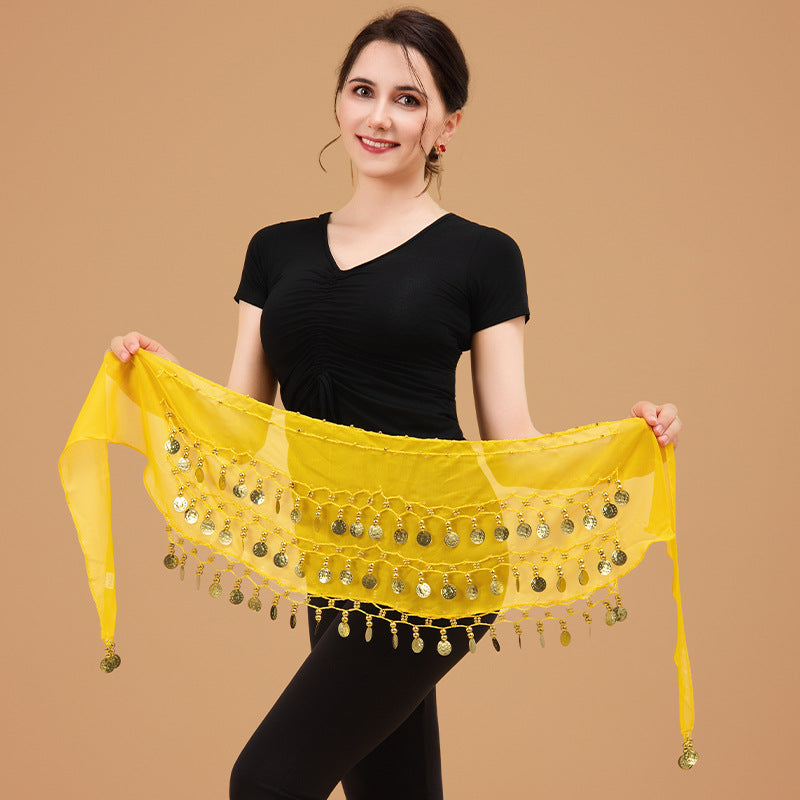 Belly Dance Waist Chain Sexy Three-Layer Chiffon Gold Coin Belt