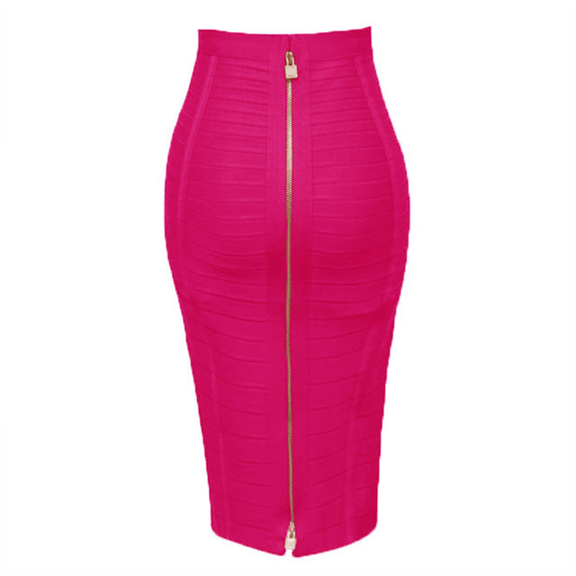 Bandage Stripe Double Zipper Hip Skirt