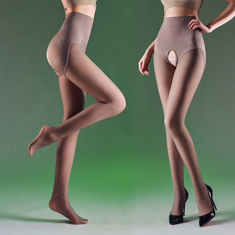 New winter velvet warm artifact water light socks open crotch leggings