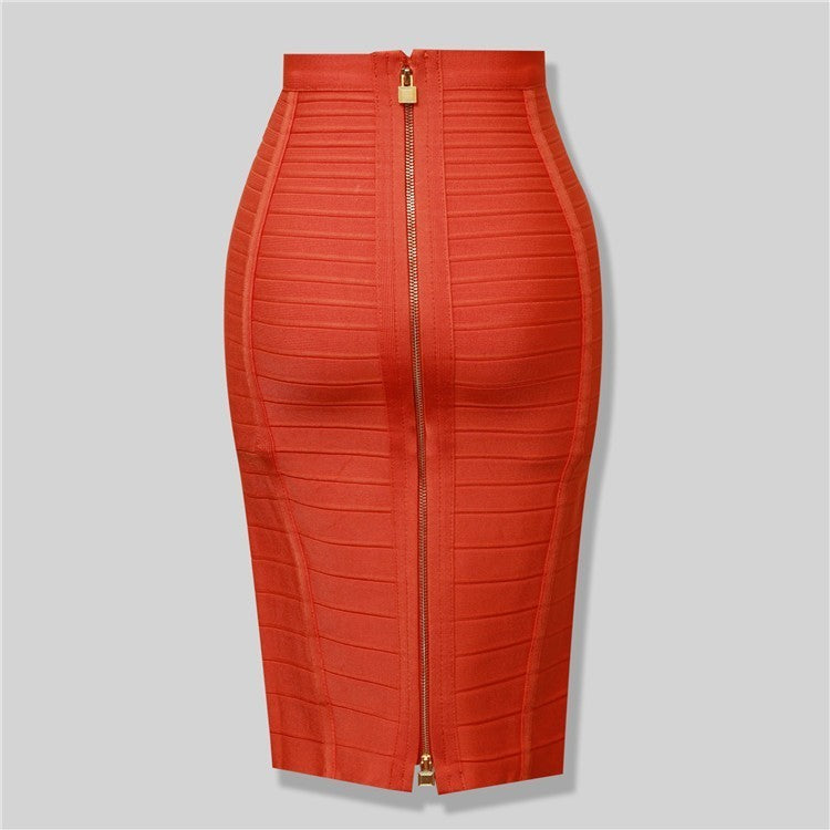 Bandage Stripe Double Zipper Hip Skirt