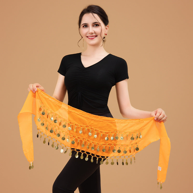Belly Dance Waist Chain Sexy Three-Layer Chiffon Gold Coin Belt