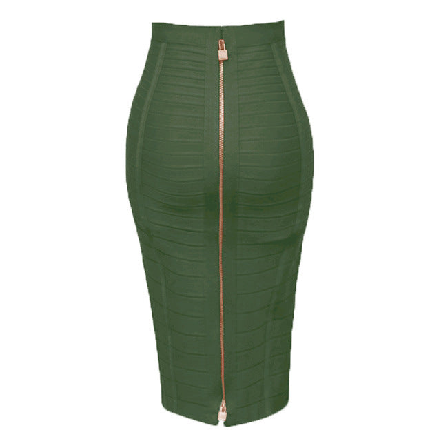 Bandage Stripe Double Zipper Hip Skirt