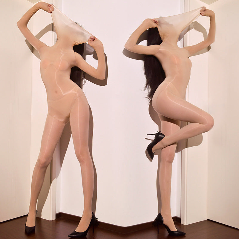 Shiny tight high collar stockings