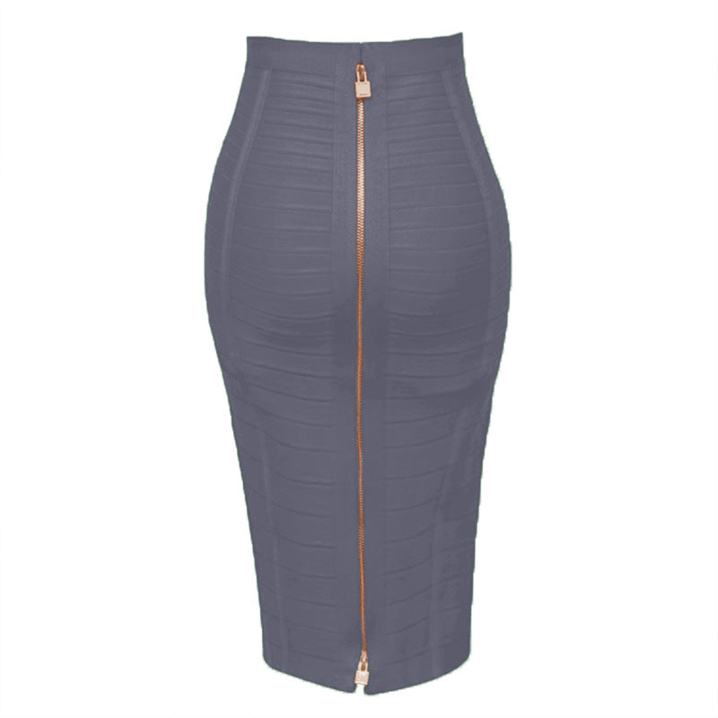 Bandage Stripe Double Zipper Hip Skirt