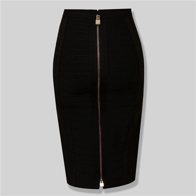 Bandage Stripe Double Zipper Hip Skirt