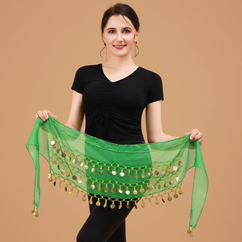Belly Dance Waist Chain Sexy Three-Layer Chiffon Gold Coin Belt