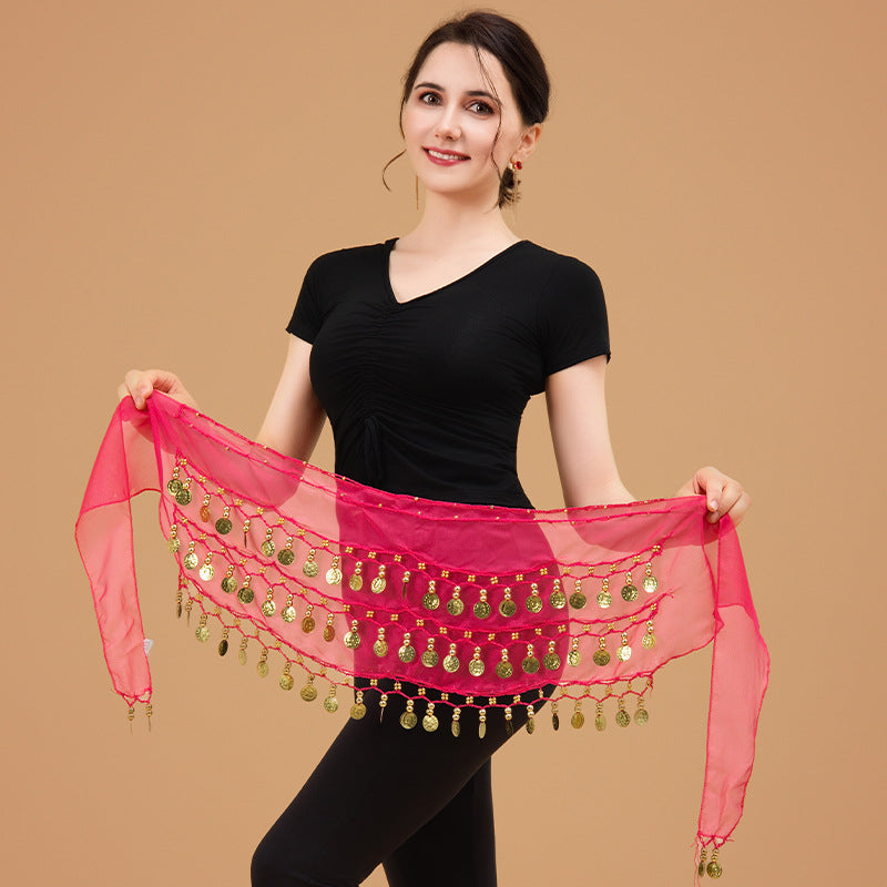 Belly Dance Waist Chain Sexy Three-Layer Chiffon Gold Coin Belt