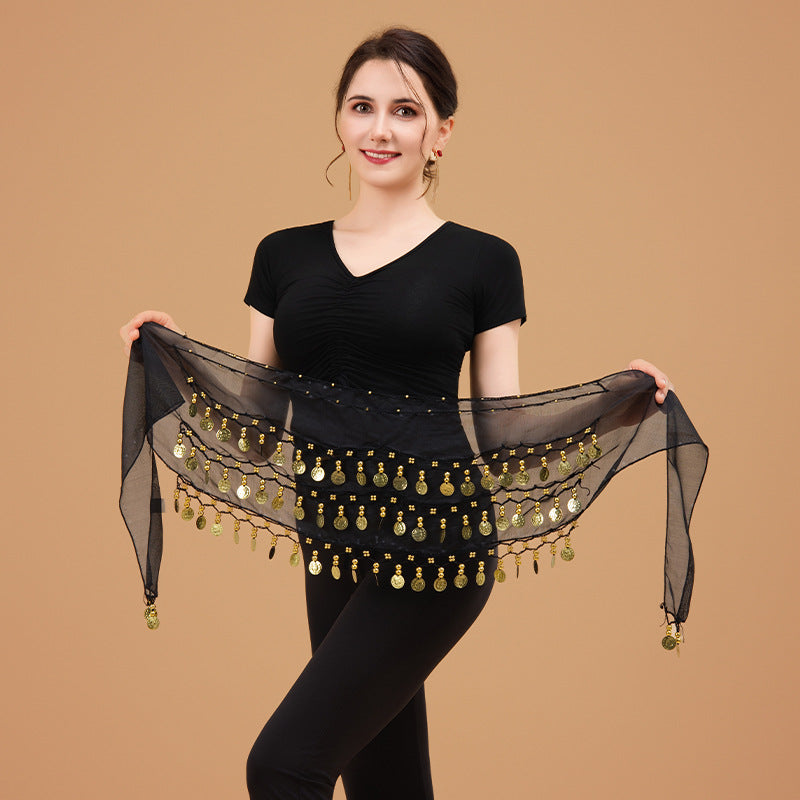 Belly Dance Waist Chain Sexy Three-Layer Chiffon Gold Coin Belt