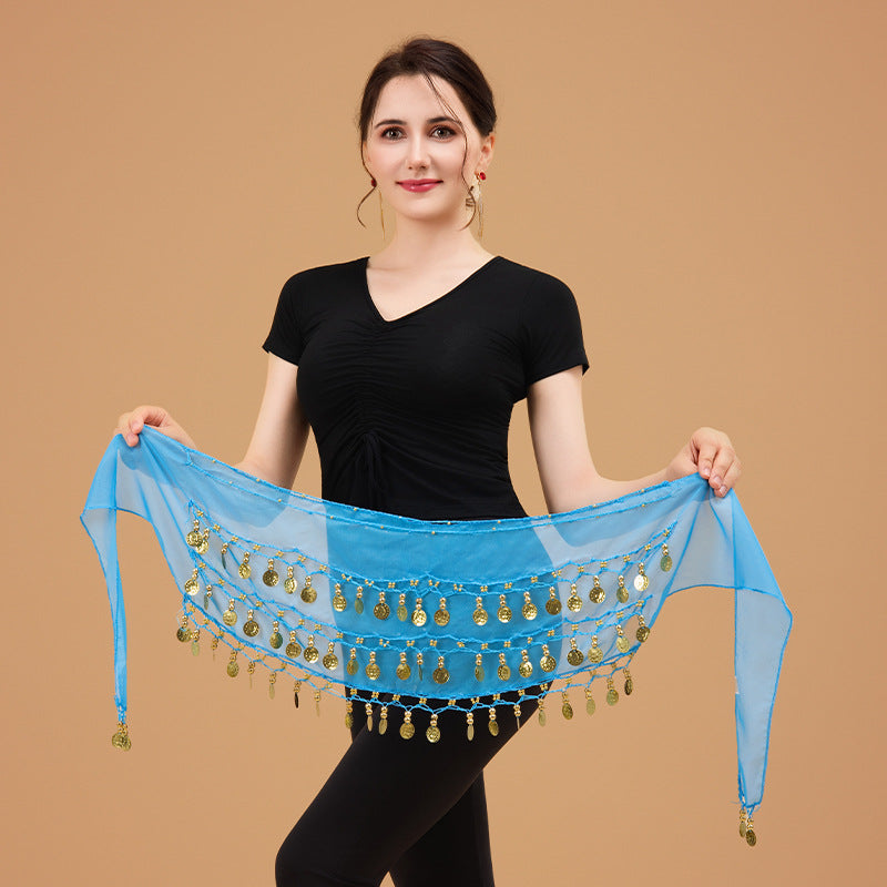 Belly Dance Waist Chain Sexy Three-Layer Chiffon Gold Coin Belt