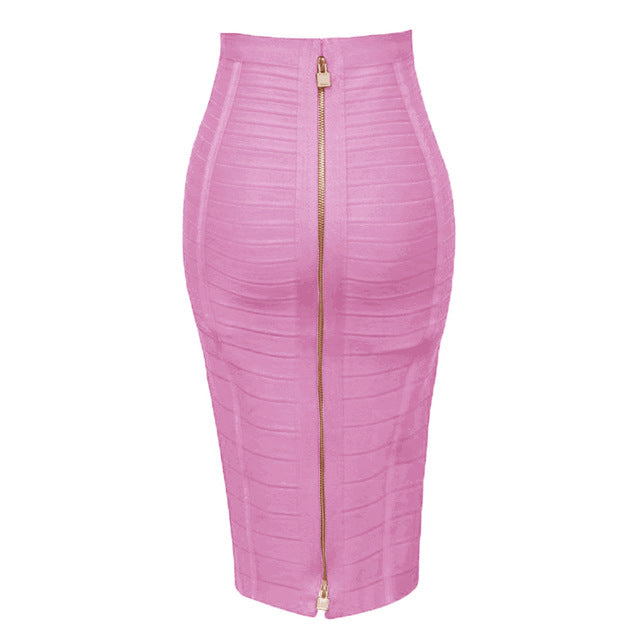 Bandage Stripe Double Zipper Hip Skirt