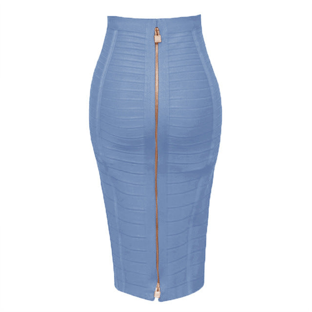Bandage Stripe Double Zipper Hip Skirt