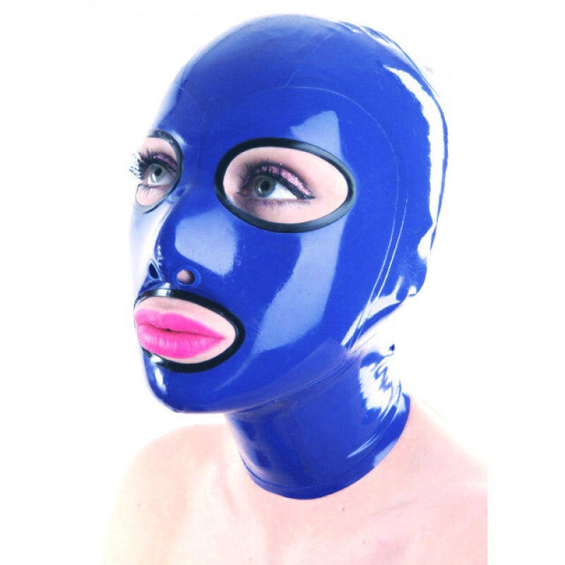 Latex mask with black hood and zipper