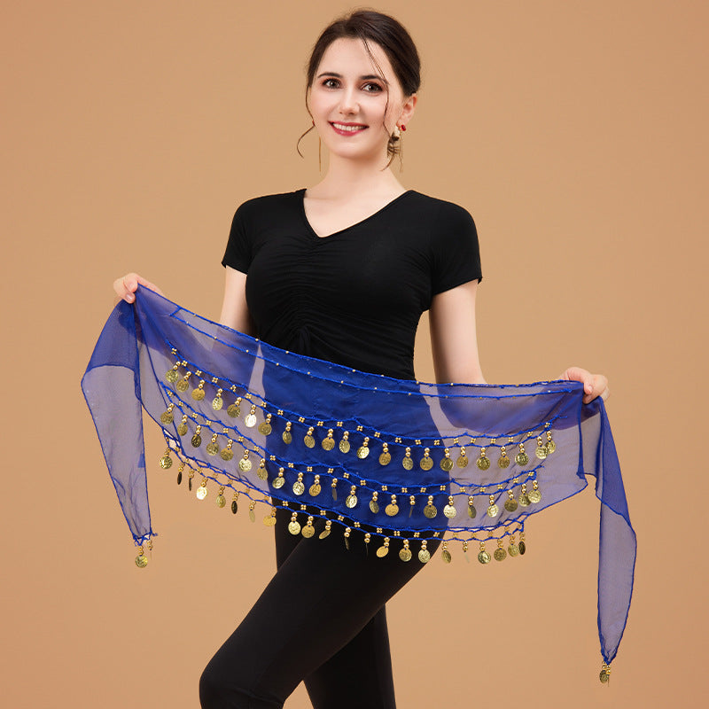 Belly Dance Waist Chain Sexy Three-Layer Chiffon Gold Coin Belt