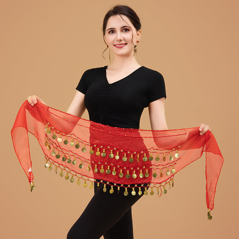 Belly Dance Waist Chain Sexy Three-Layer Chiffon Gold Coin Belt