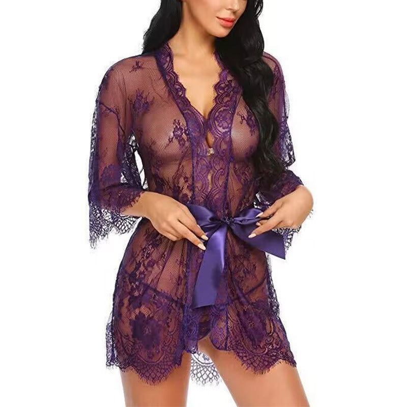 Lace mesh see-through nightgown