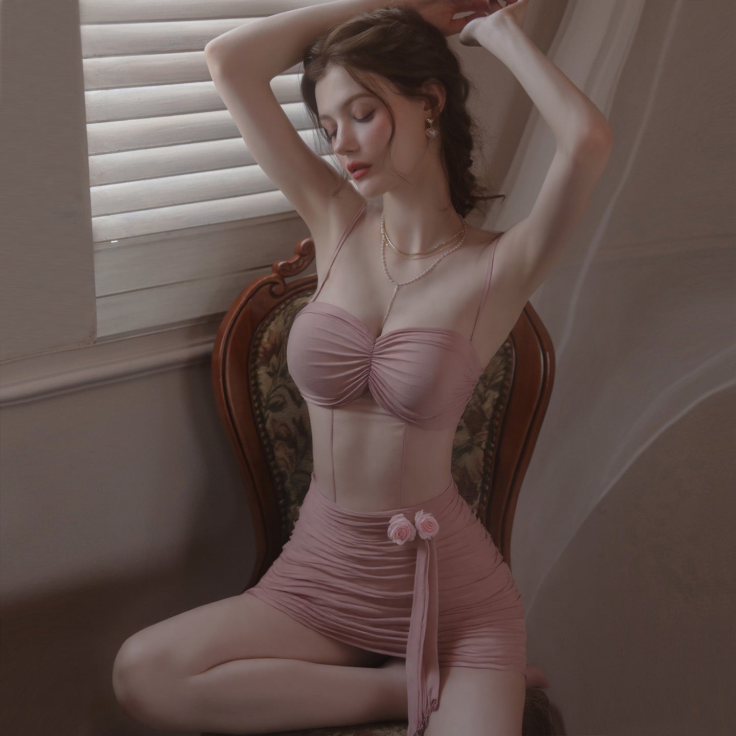 Sheer Ruched Mesh Lingerie Dress