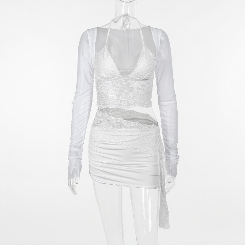 Lace Mesh Two Piece Skirt Set