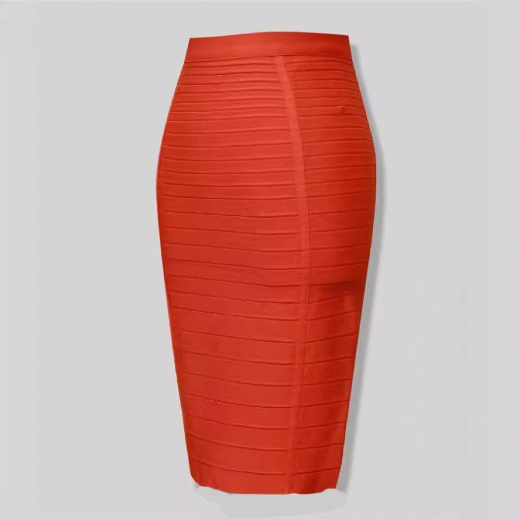 Bandage Stripe Double Zipper Hip Skirt